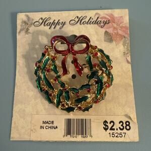 Vintage Christmas Wreath Pin Brooch 1 5/16 Inch Wide